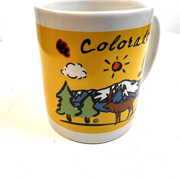 Colorado Coffee Mug State Souvenir Heart Mountains Drink Cup Yellow Ceramic - Picture 2 of 9